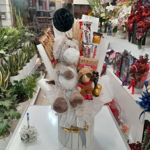 پک لاکچری ولنتاین با گل و عروسک کد C18 برند آنایو