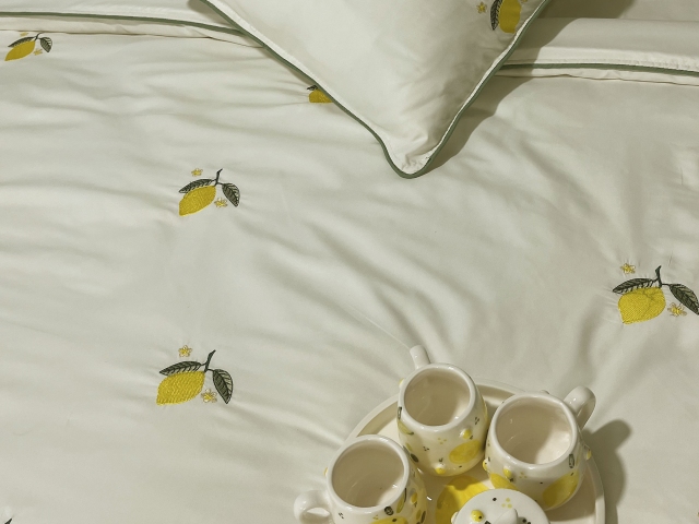 ست لحاف کاوردار دونفره تمام گلدوزی پینترستی طرح لیمو-رنگبندی