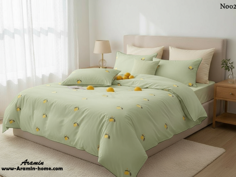 ست لحاف کاوردار(کاور به همراه لحاف داخلی) دونفره تمام گلدوزی پینترستی طرح لیمو-رنگبندی