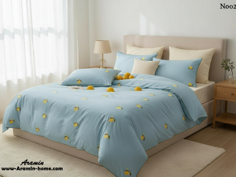 ست لحاف کاوردار یکنفره تمام گلدوزی پینترستی طرح لیمو-رنگبندی