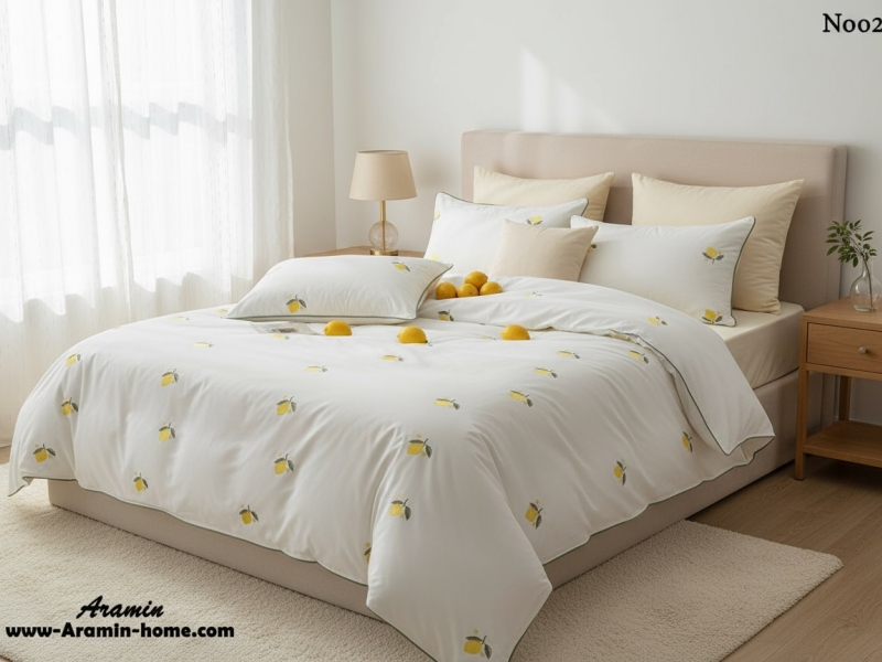 ست و نیم ست کاور لحاف دونفره تمام گلدوزی پینترستی طرح لیمو-رنگبندی