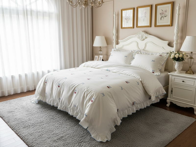 ست و نیم ست کاور لحاف یکنفره تمام گلدوزی پینترستی طرح توتفرنگی و پاپیون ترند-رنگبندی