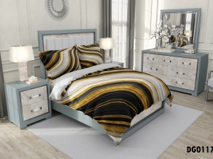 ست لحاف دونفره شش تکه دیجیتال DG0117 آبرنگی کرم مشکی طلایی