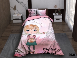 ست لحاف یکنفره چهار تکه دیجیتال DG011 دختر در پاریس صورتی