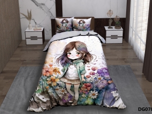 ست لحاف یکنفره چهار تکه دیجیتال DG070 دختر آبرنگی