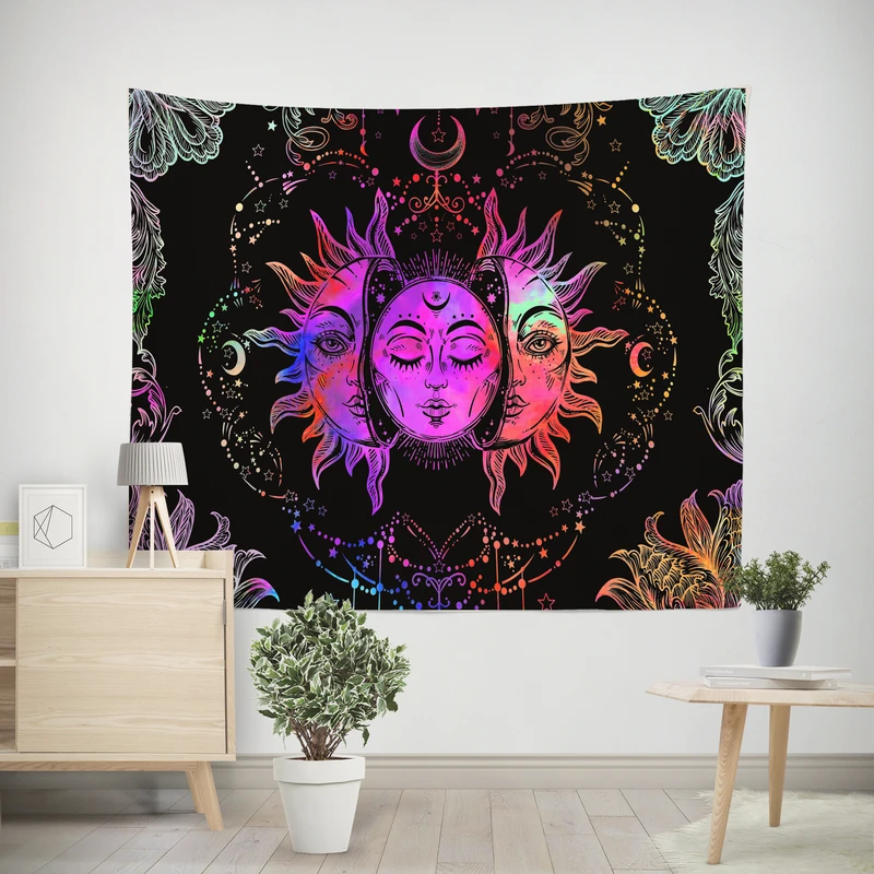 پوستر پارچه‌ای تبتی ماه و خورشید مدل بلک لایت