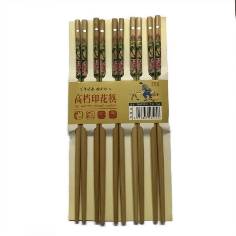 چاپستیک چوب بامبو طرح گل سرخ 5 جفت