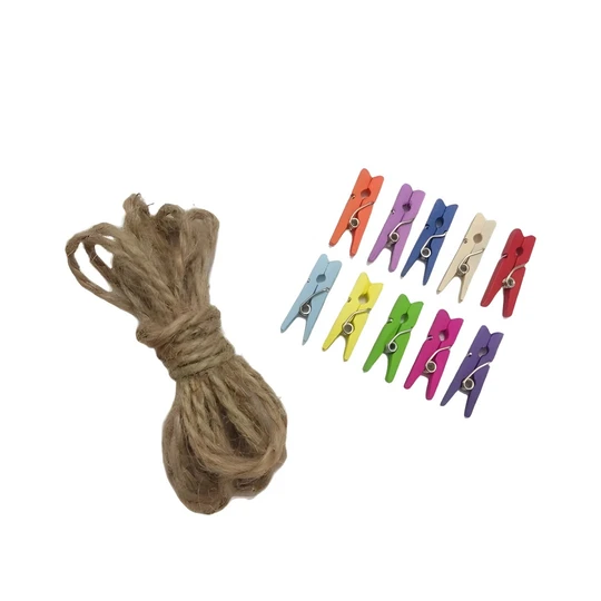 گیره عکس و پولاروید 10 تایی + نخ کنفی