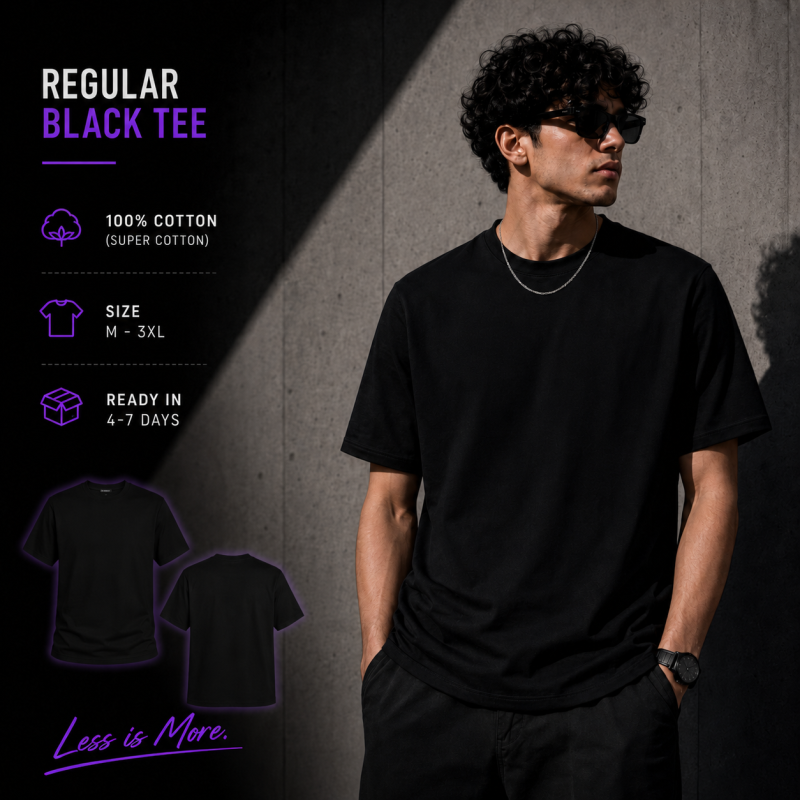 تی شرت مشکی طرح دلخواه (از M تا 3XL)