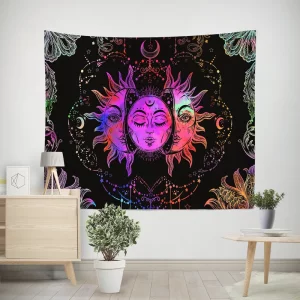 پوستر پارچه‌ای تبتی ماه و خورشید مدل بلک لایت