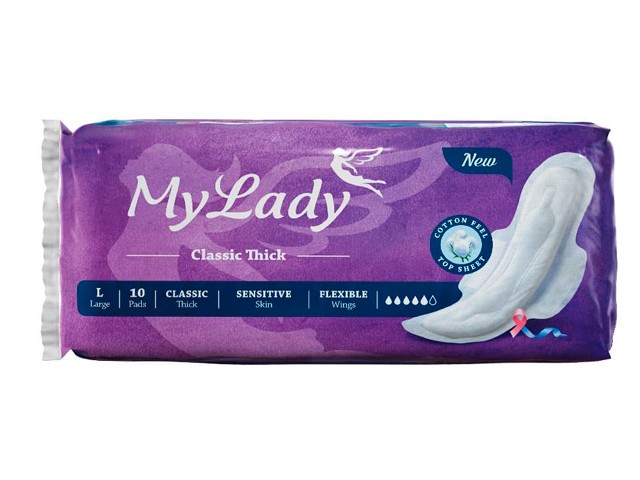 نوار بهداشتی کلاسیک بنفش پنبه ای مای لیدی سایز لارج بسته 10 عددی