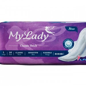 نوار بهداشتی کلاسیک بنفش پنبه ای مای لیدی سایز لارج بسته 10 عددی