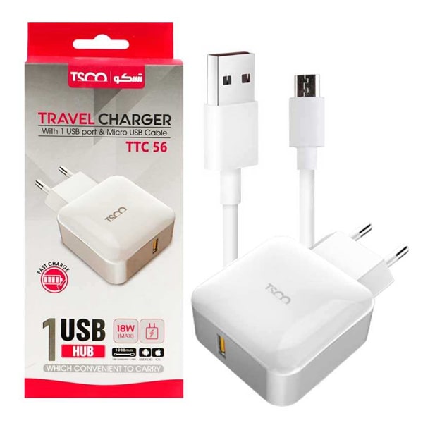 شارژر دیواری تسکو مدل TTC 56 به همراه کابل تبدیل microUSB