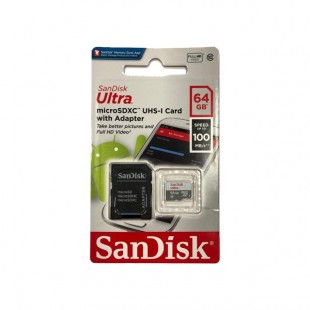 کارت حافظه سن دیسک مدل SanDisk Ultra microSDXC A1 UHS-I Card 64G 100MB/s با آداپتور