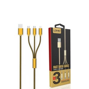 کابل تبدیل USB به microUSB/لایتنینگ الدینیو مدل LC85 3 In 1 طول 1.2 متر