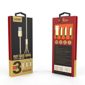 کابل تبدیل USB به microUSB/لایتنینگ الدینیو مدل LC85 3 In 1 طول 1.2 متر