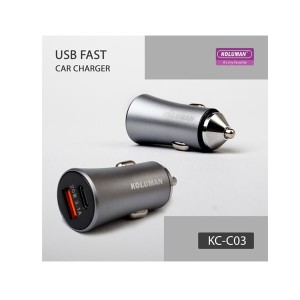 شارژر فندکی کلومن مدل KC - C03 به همراه کابل MICROUSB و لایتنینگ