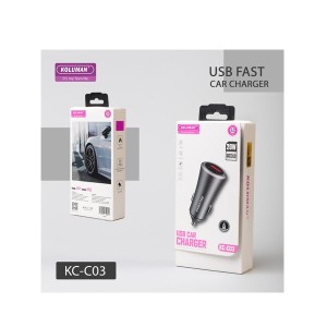 شارژر فندکی کلومن مدل KC - C03 به همراه کابل MICROUSB و لایتنینگ