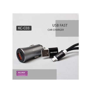 شارژر فندکی کلومن مدل KC - C03 به همراه کابل MICROUSB و لایتنینگ