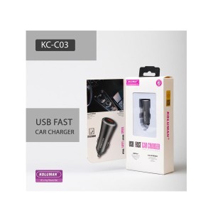 شارژر فندکی کلومن مدل KC - C03 به همراه کابل MICROUSB و لایتنینگ