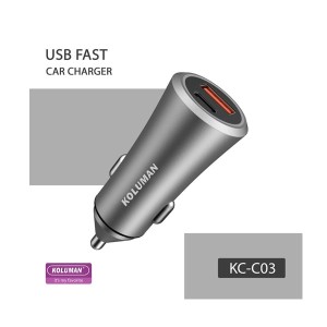 شارژر فندکی کلومن مدل KC - C03 به همراه کابل MICROUSB و لایتنینگ