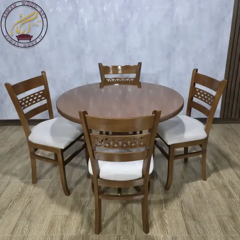 میز ناهار خوری ۴ نفره  گرد پایه گلدانی  - 1642