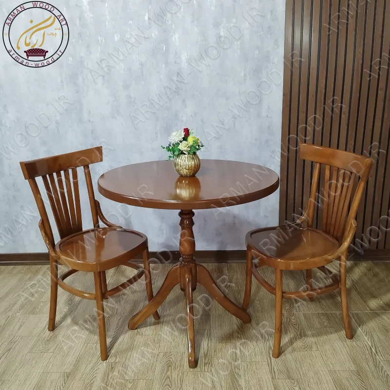 میز خاطره گرد چوبی با صندلی لهستانی - 1659