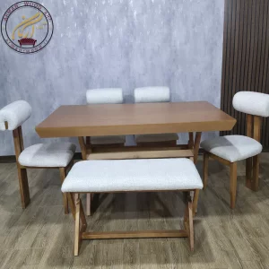 Modern wooden bench with T-chair and table