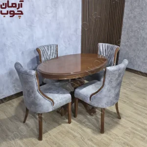 خرید میز ناهارخوری ۴ نفره چوب توسکا میز اوبال صندلی هکتور