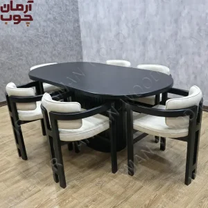 میز ناهارخوری 6 نفره چوبی مشکی مات مدل اچ و سبدی