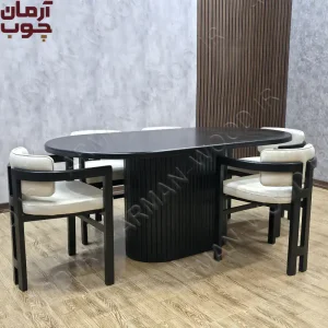 میز ناهارخوری 6 نفره چوبی مشکی مات مدل اچ و سبدی