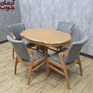 میز ناهارخوری 4نفره چوبی ایتالیایی با صندلی پیچک پلاس یا کارن