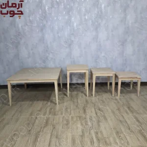 میز عسلی جلومبلی چوبی خام مدل ملیتا 4 تکه