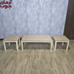 میز عسلی جلومبلی چوبی خام 3 تکه مدل دیپلمات