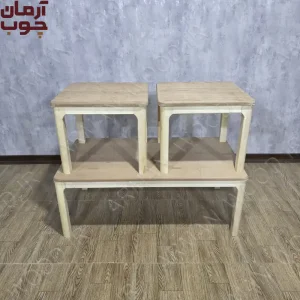 میز عسلی جلومبلی چوبی خام 3 تکه مدل دیپلمات
