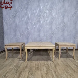 خرید میز عسلی جلومبلی چوبی خام 3 تکه مدل شقایق