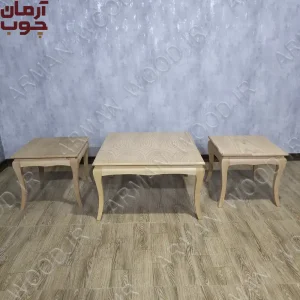 قیمت میز عسلی جلومبلی چوبی خام 3 تکه مدل شقایق