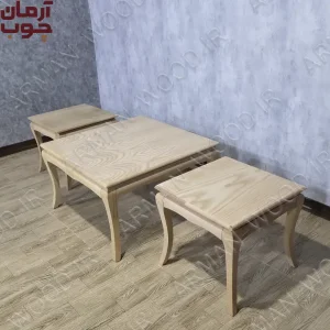 میز عسلی جلومبلی چوبی خام 3 تکه مدل شقایق