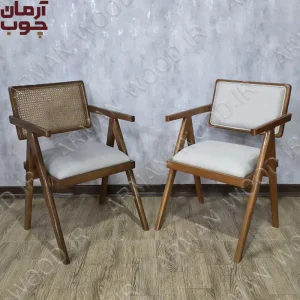 صندلی ناهار خوری چوب راش پشت حصیری
