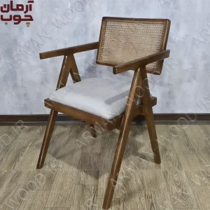 صندلی ناهار خوری چوب راش پشت حصیری