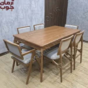 میز ناهار خوری چوب راش 6 نفره با میز دنا