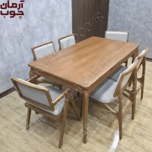 میز ناهار خوری چوب راش 6 نفره با میز دنا
