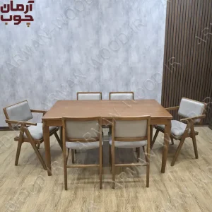 میز ناهار خوری چوب راش 6 نفره با میز دنا