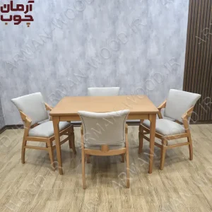 میز ناهار خوری تمام چوب راش 4 نفره مدل پیچک و دیپلمات
