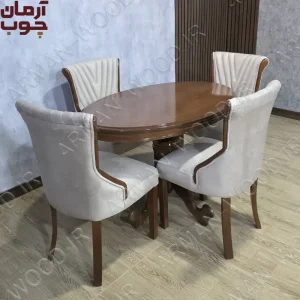 میز ناهارخوری ۴ نفره چوب توسکا میز اوبال صندلی هکتور - 1684