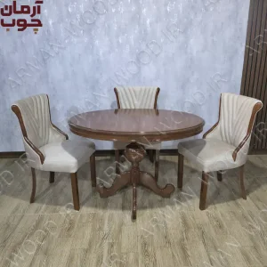 میز ناهارخوری ۴ نفره چوب توسکا میز اوبال صندلی هکتور - 1684