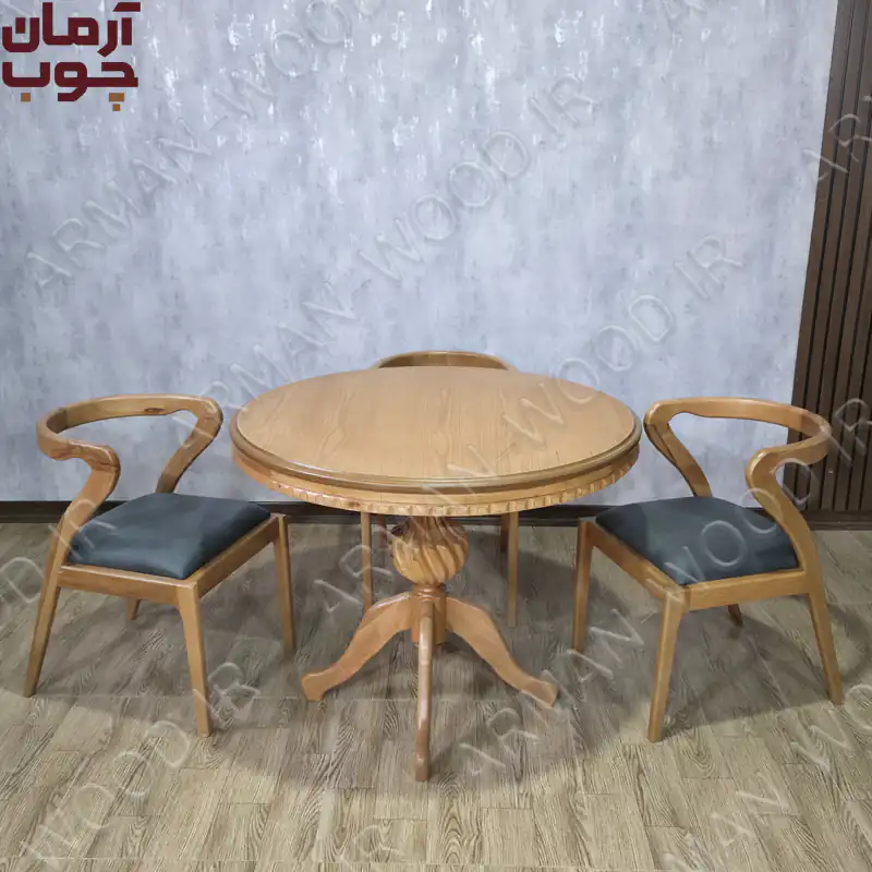 میز ناهار خوری 4 نفره گرد چوبی