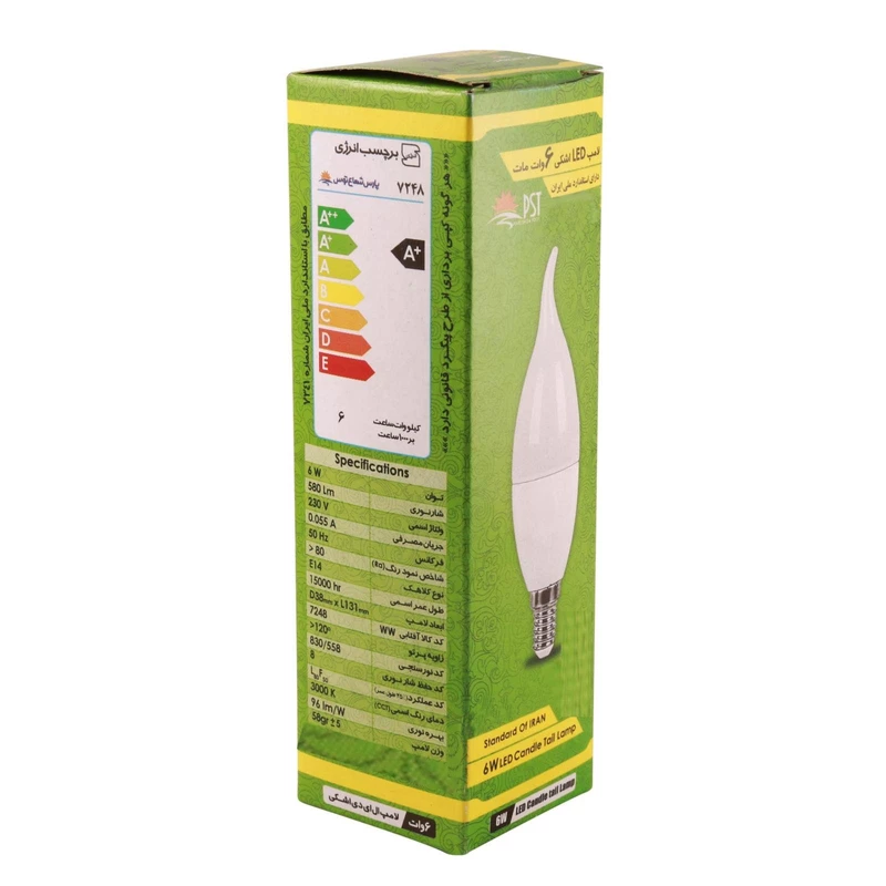 لامپ ال ای دی اشکی ۶ وات مات E14 پارس شعاع توس