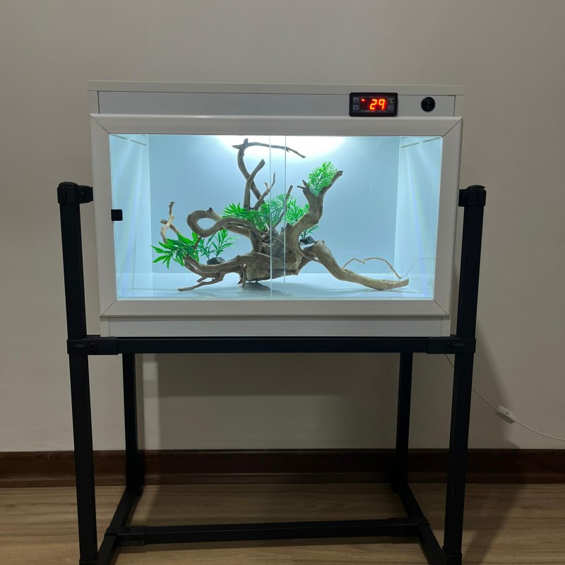 تراریوم خزنده بدنه PVC ،درب شیشه ای ریلی ، نور LED پد حرارتی