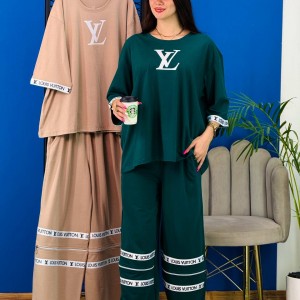 ست تی شرت لانگ و شلوار بگ زنانه - LOUIS VUITTON - کد 02